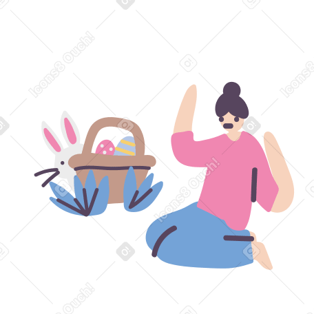 Woman found easter eggs and bunny PNG, SVG