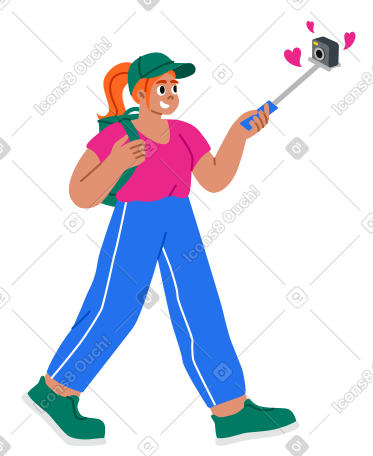 Woman walking and filming a vlog or streaming PNG, SVG