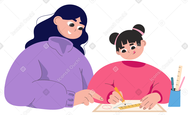 ママは娘が宿題をするのを手伝います のpngとsvgで