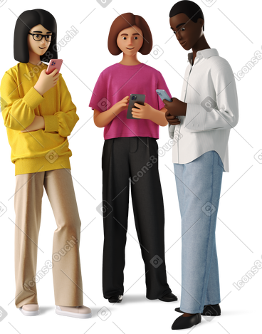 Three young women with phones PNG, SVG