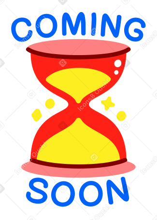 lettering sticker coming soon hourglass yellow red Illustration in PNG, SVG