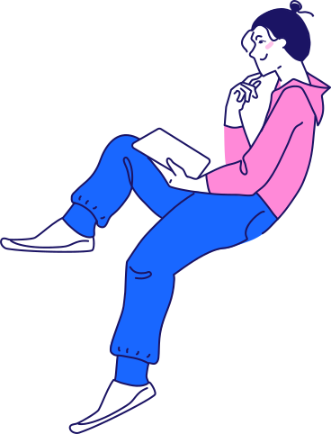 seated woman holding a tablet PNG, SVG