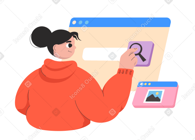 Girl searching on the Internet PNG, SVG