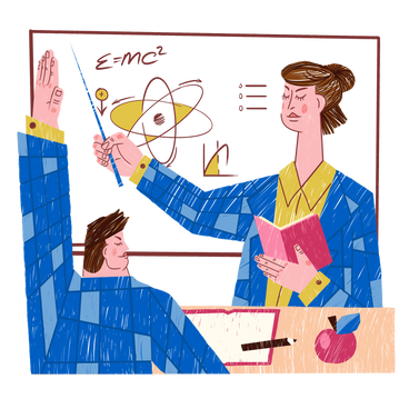 Teacher and student on science class PNG, SVG