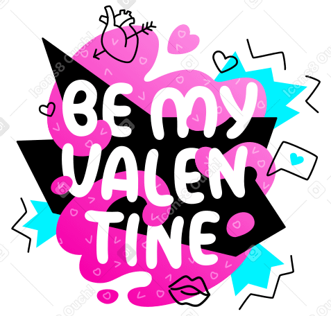 Be my Valentine lettering colorful with doodles PNG, SVG