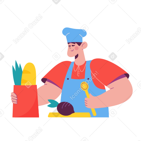 Chef with food is going to cook PNG, SVG