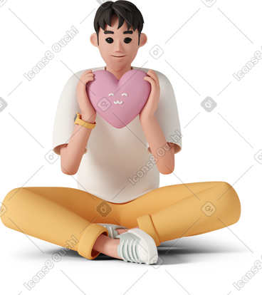 Asian man holding toy heart PNG, SVG