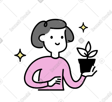 手里拿着盆栽的女孩 PNG, SVG