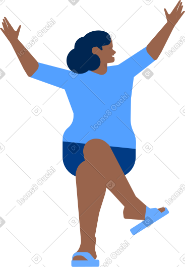 Woman is sitting with her hands raised up PNG, SVG