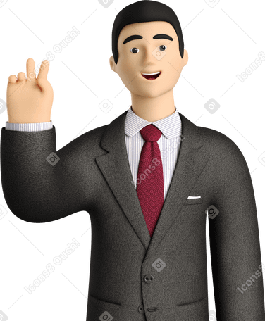 3D businessman in black suit with peace sign hand Illustration in PNG, SVG