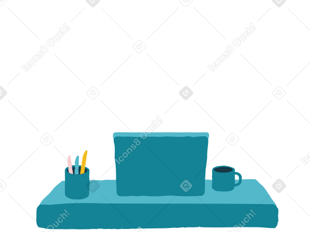 tabletop with laptop and mug PNG, SVG