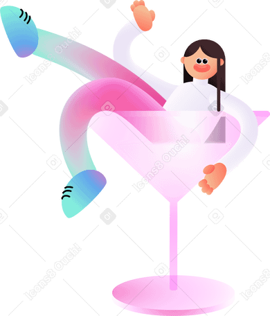 穿粉色裤子的女人坐在玻璃杯里 PNG, SVG