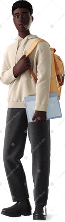 3D young man student with backpack PNG、SVG