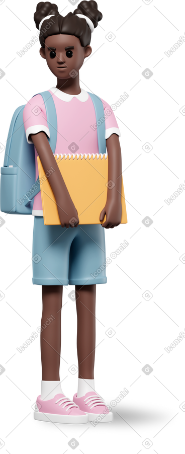 Schoolgirl with notebook and backpack PNG, SVG