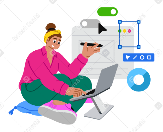 Woman working on web design PNG, SVG