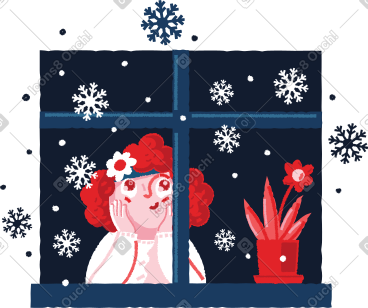 一个女人看着窗外的雪花 PNG, SVG