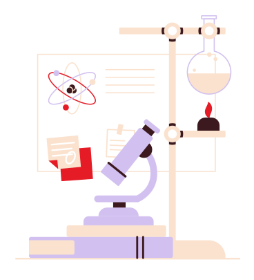 Microscope, books and chemistry flasks PNG, SVG