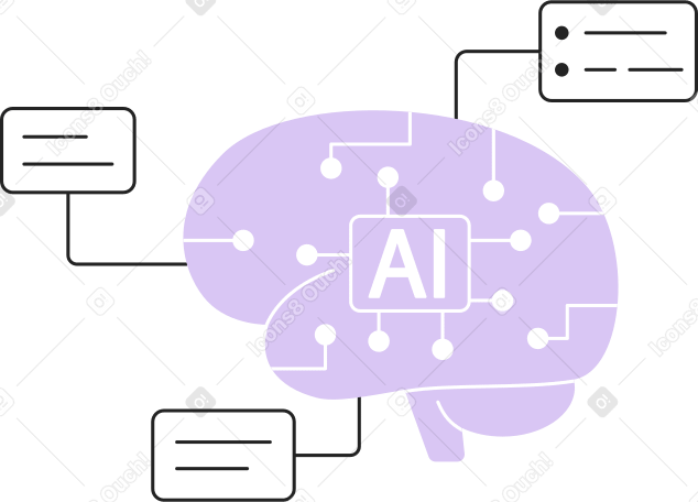 ai brain with text frames Illustration in PNG, SVG