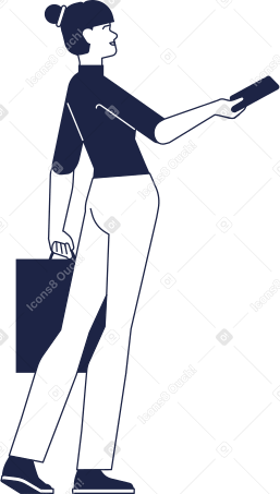 woman with bag and smartphone view from back Illustration in PNG, SVG