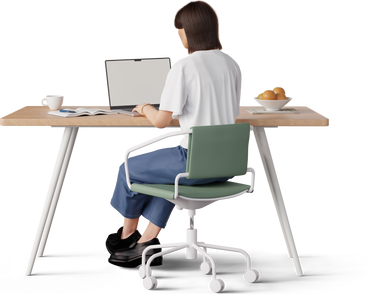 Vue arrière d'une fille travaillant sur un ordinateur portable PNG, SVG
