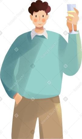 Jeune homme tenant une coupe de champagne PNG, SVG