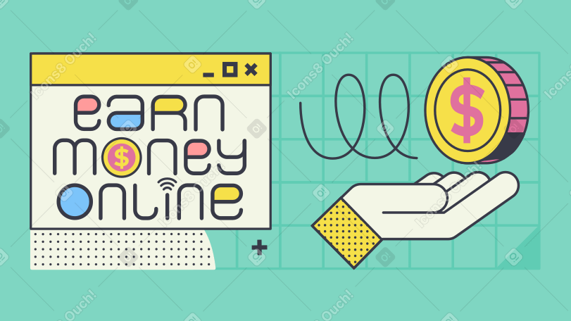 Lettrage gagner de l'argent en ligne dans la fenêtre du navigateur PNG, SVG