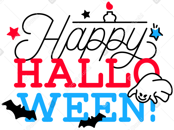 Надпись happy halloween с текстом призрака и летучих мышей в PNG, SVG