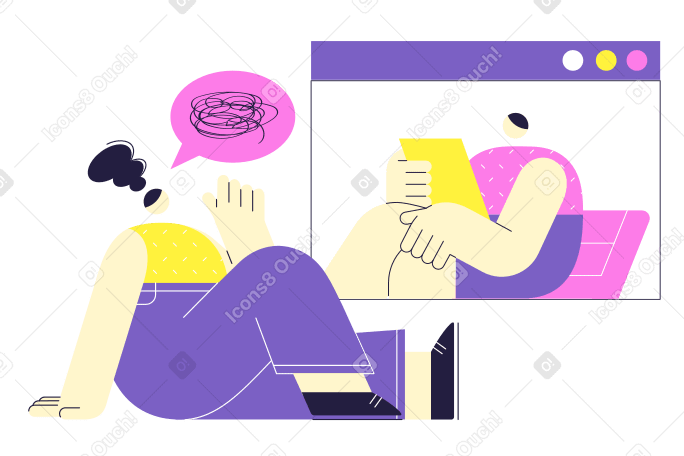 Woman getting psychologist’s consultation online  Illustration in PNG, SVG
