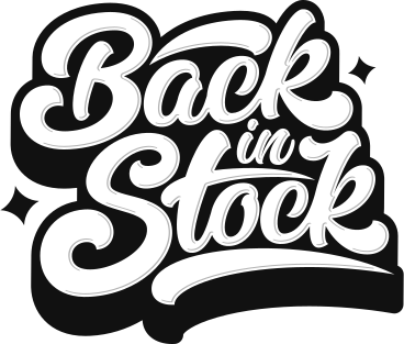 lettering back in stock black with stars text PNG, SVG