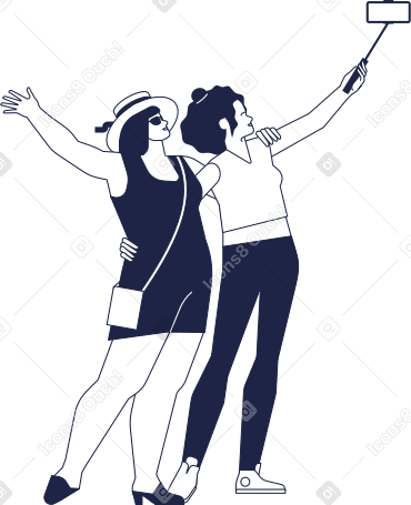 女の子のカップルが一緒に自撮りする PNG、SVG