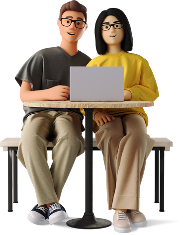 man and woman at table with laptop в PNG, SVG