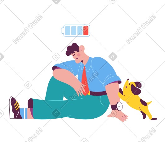 疲惫的男人悲伤地坐在他的狗旁边 PNG, SVG