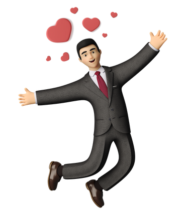 Feliz hombre de negocios enamorado flotando con corazones sobre su cabeza PNG, SVG
