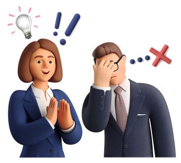 Businesswoman having a brilliant idea and man disagreening PNG, SVG