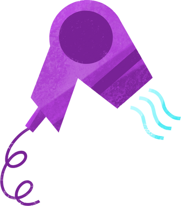 purple hair dryer with air lines PNG, SVG