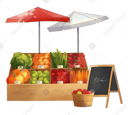 Street shop of vegetables and fruits Illustration in PNG, SVG