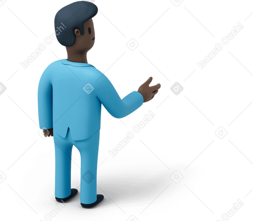 3D Back view of standing black businessman holding out his hand Illustration in PNG, SVG