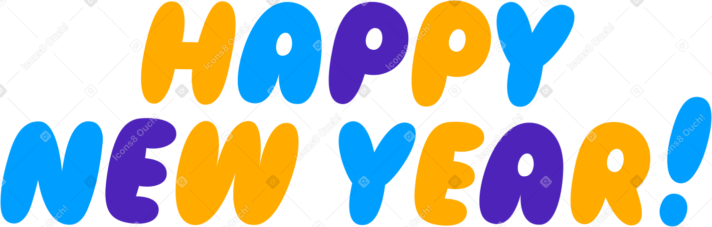 puffy lettering sticker happy new year! Illustration in PNG, SVG
