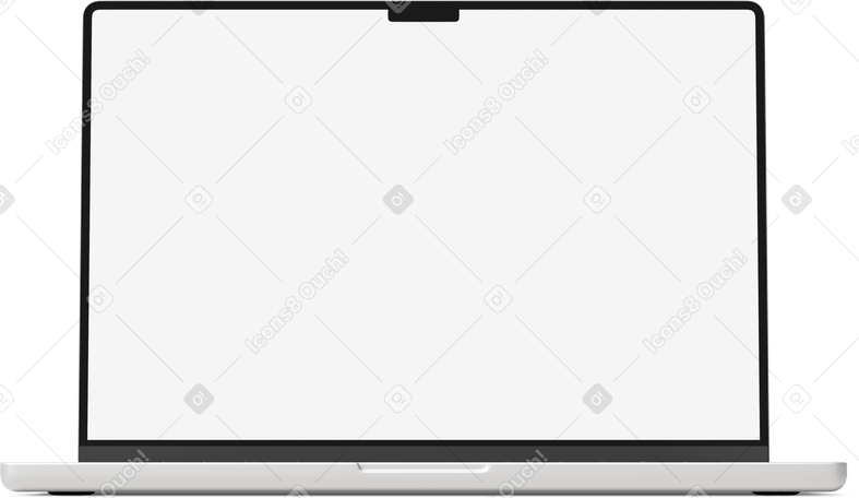 3D front view of white screen laptop PNG, SVG