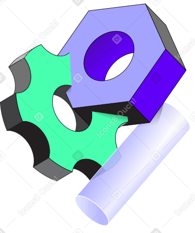 Шестерня, шестигранная гайка и цилиндр в PNG, SVG