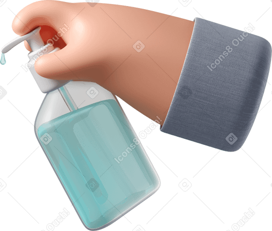 3D Mão de pele branca segurando um desinfetante PNG, SVG