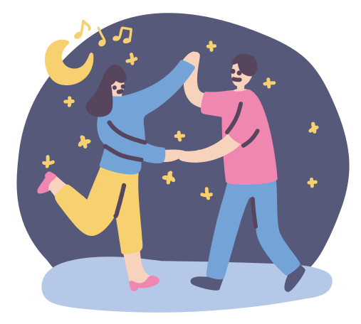 Man and woman dancing under the moon and stars Illustration in PNG, SVG