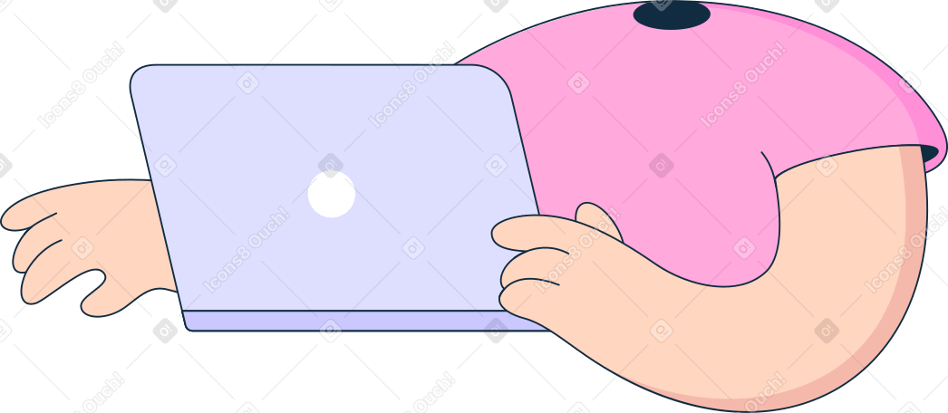 body in pink t-shirt with laptop PNG, SVG