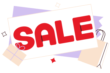 Lettering Sale on the coupons with bag and box text PNG, SVG