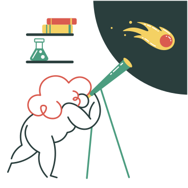 Woman observing an asteroid through telescope PNG, SVG