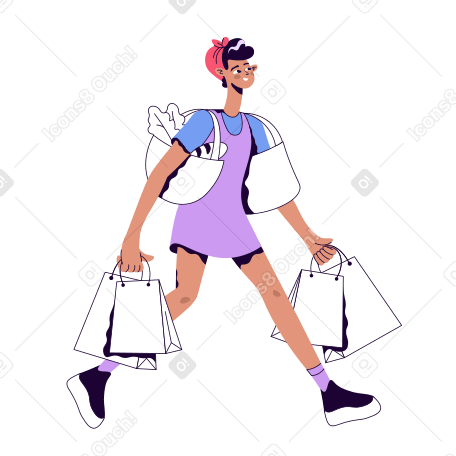 Girl with bags goes shopping PNG, SVG