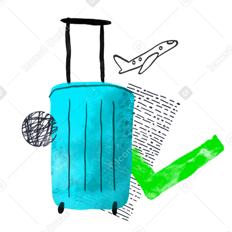 Suitcase, checkmark and plane as traveling PNG, SVG