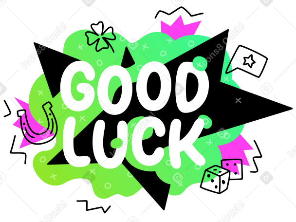 Good luck lettering colorful with doodles PNG, SVG