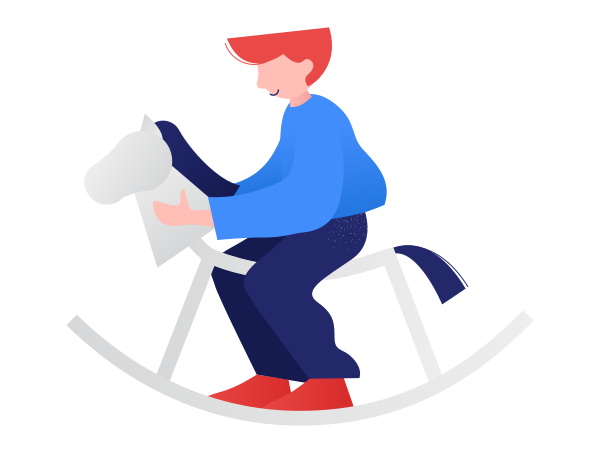 Boy swinging on a toy horse Illustration in PNG, SVG