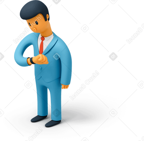 3D Businessman checking time on his watch PNG, SVG